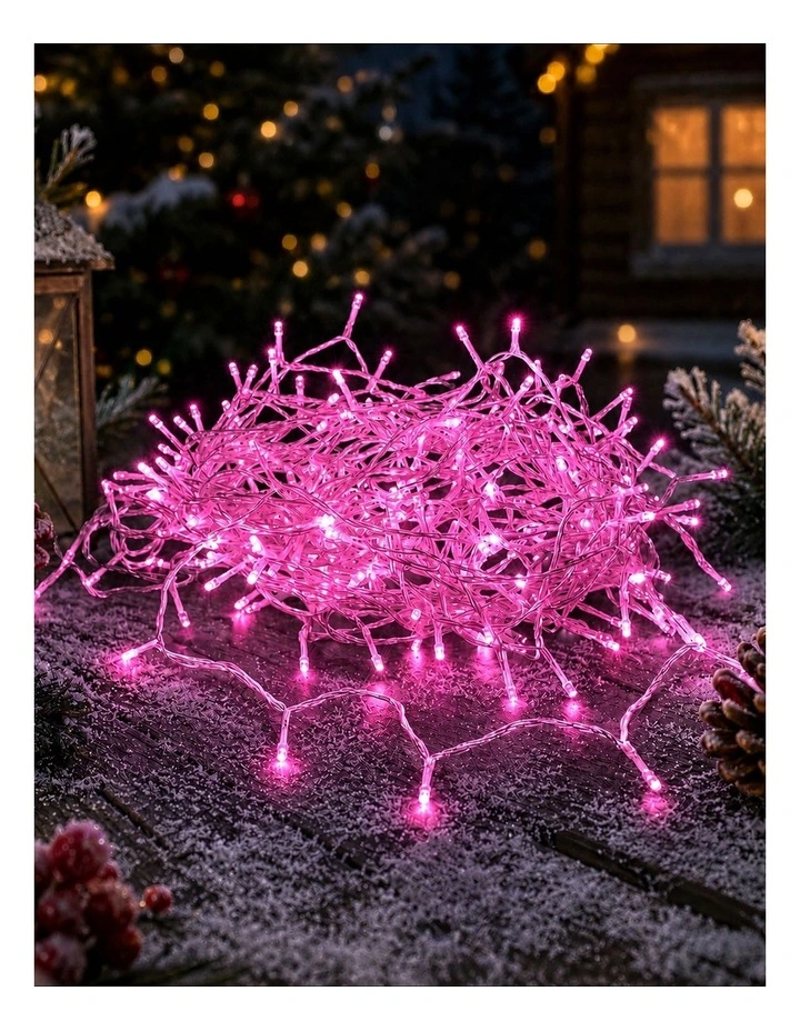 240 LED Fairy Light Chain Clear Cable - Pink image 2