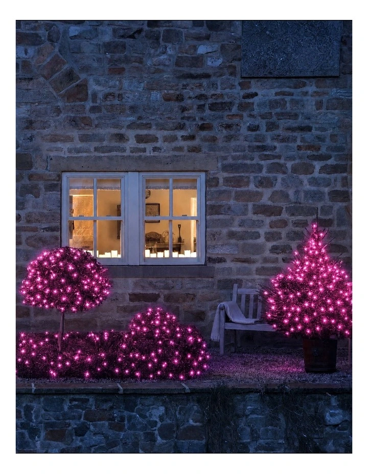 240 LED Fairy Light Chain Clear Cable - Pink image 3