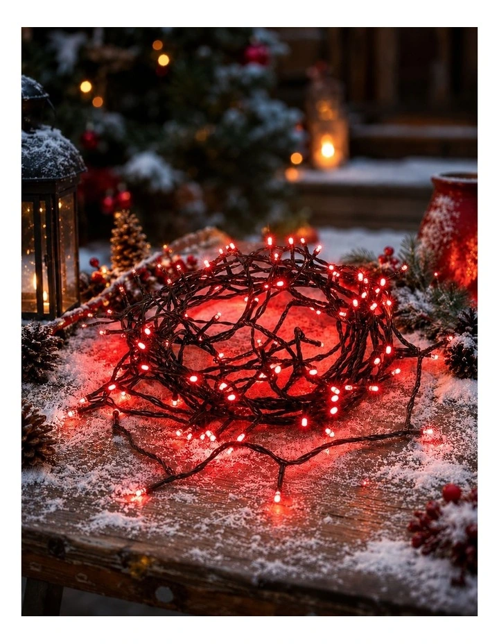 240 LED Fairy Light Chain Dark Green Cable - Red image 2