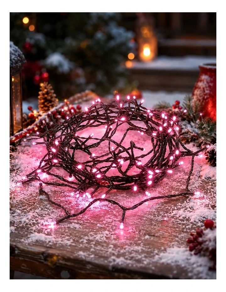240 LED Fairy Light Chain Dark Green Cable - Pink image 2