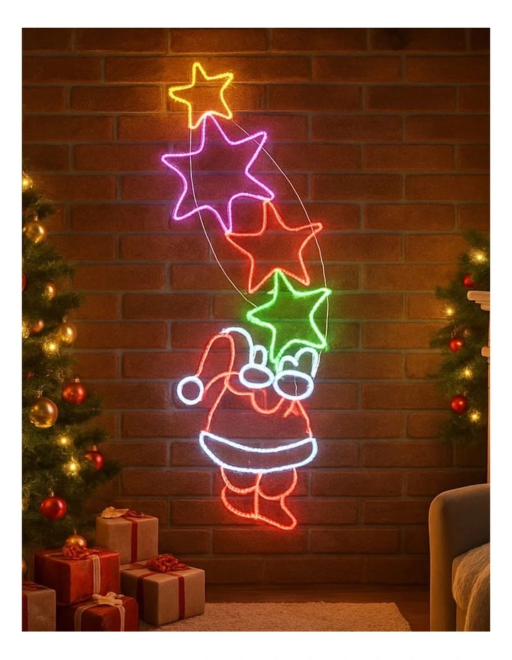 Starry Santa With Stars Rope Light Silhouette image 3