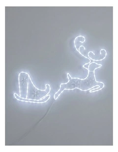 2D Flying Reindeer With Sleigh Rope Light Silhouette