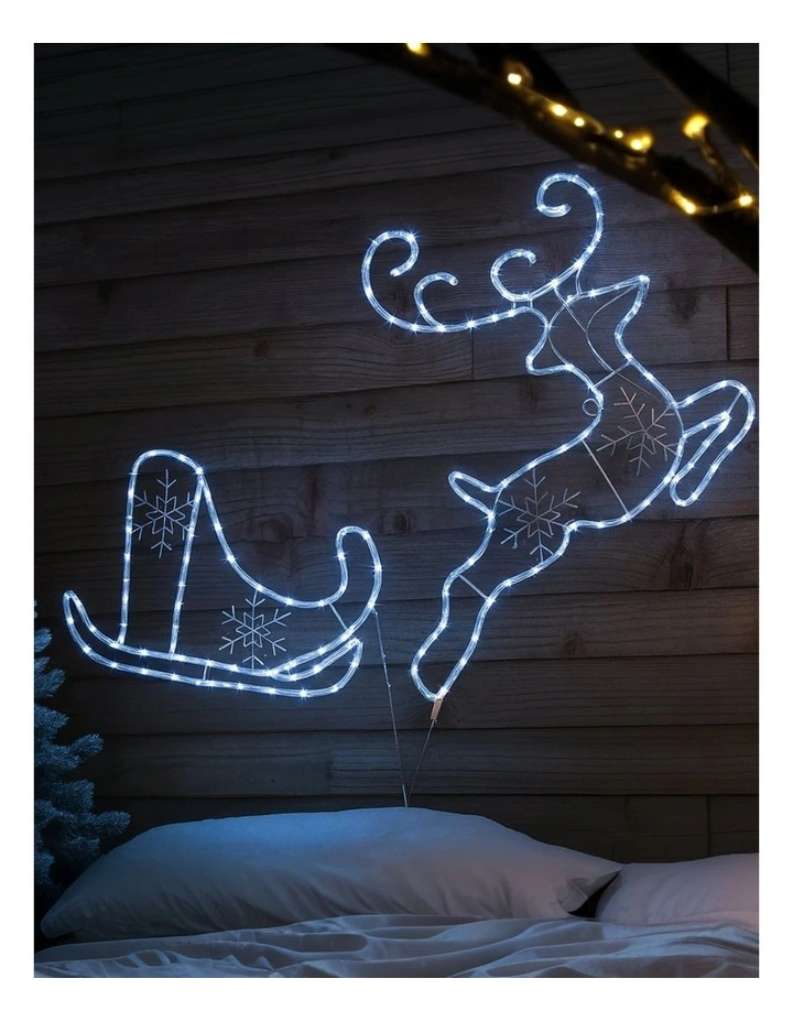 2D Flying Reindeer With Sleigh Rope Light Silhouette image 2