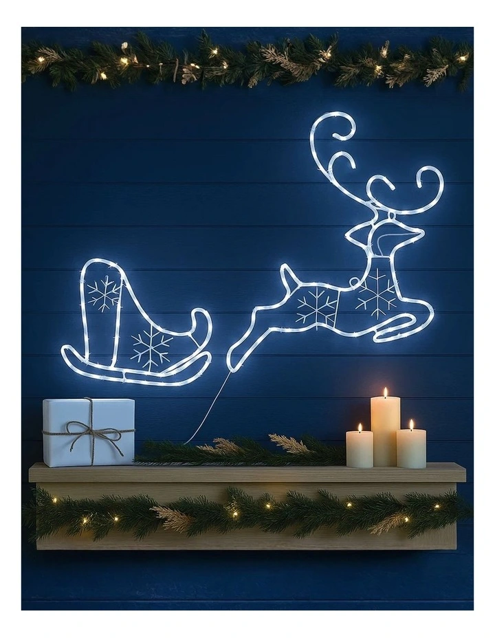 2D Flying Reindeer With Sleigh Rope Light Silhouette image 3
