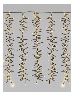 Waterfall Cluster Icicle Lights - Warm White with White Waterfall