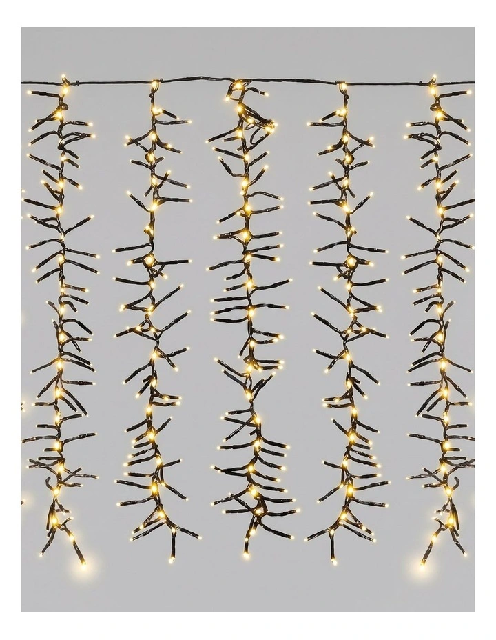 Waterfall Cluster Icicle Lights - Warm White with White Waterfall image 1