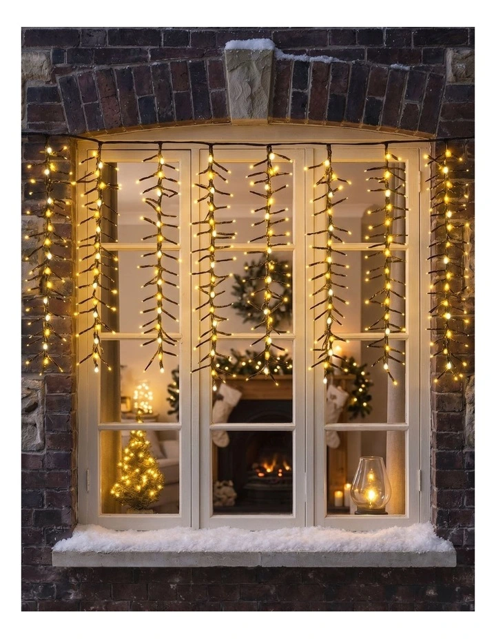 Waterfall Cluster Icicle Lights - Warm White with White Waterfall image 3