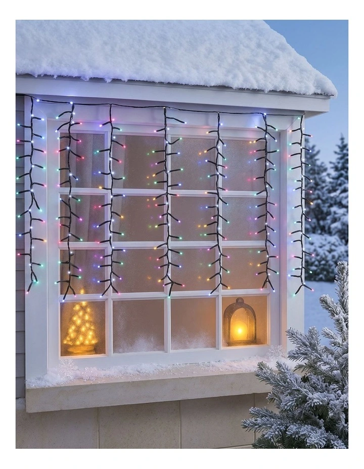 Waterfall Cluster Icicle Lights - Candy Colour with White Waterfall image 2