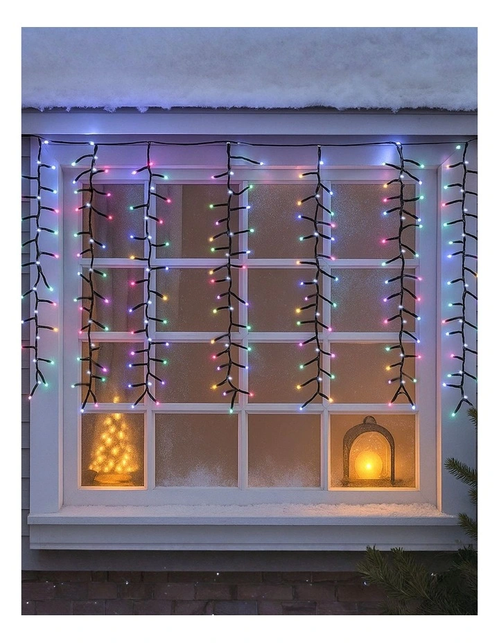 Waterfall Cluster Icicle Lights - Candy Colour with White Waterfall image 3