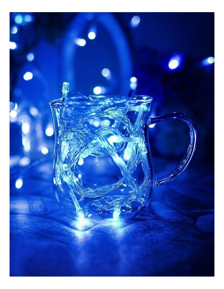 Battery Operated 50 LED String Light Clear Cable Blue image 2