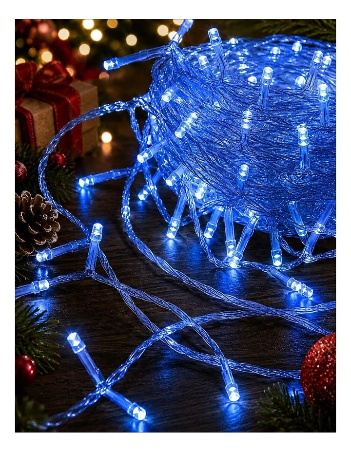 Battery Operated 50 LED String Light Clear Cable Blue image 4
