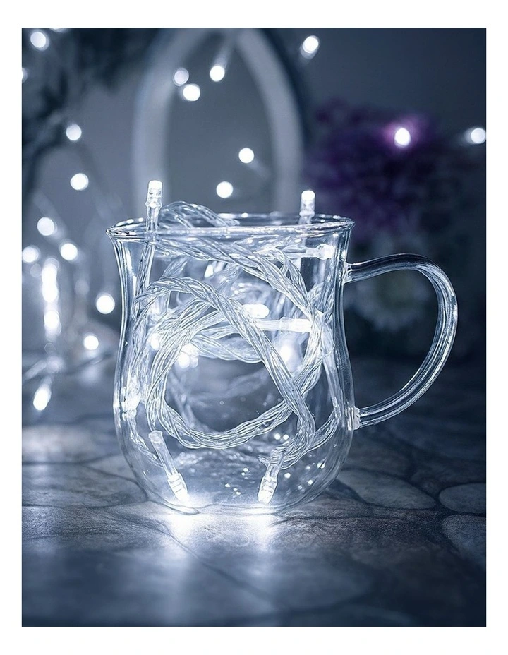Battery Operated 50 LED String Light Clear Cable White image 2