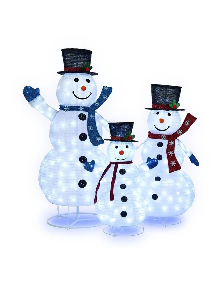 Tinseltown 3D Christmas LED Lights Set of 3 Snowmen Outdoor Xmas Decor Metal image 1