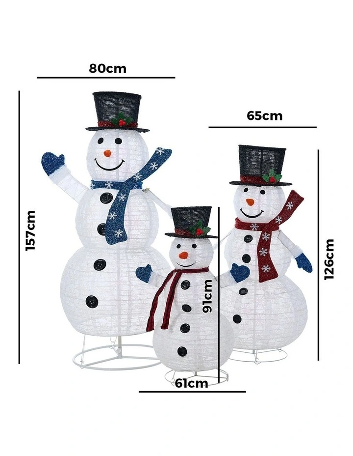 Tinseltown 3D Christmas LED Lights Set of 3 Snowmen Outdoor Xmas Decor Metal image 3