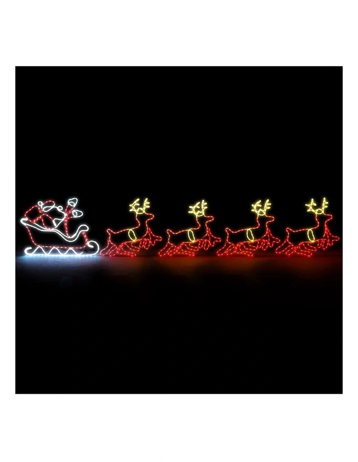 Tinseltown Christmas Light LED Motif Rope Lights Santa Riding 4 Reindeer Outdoor image 2