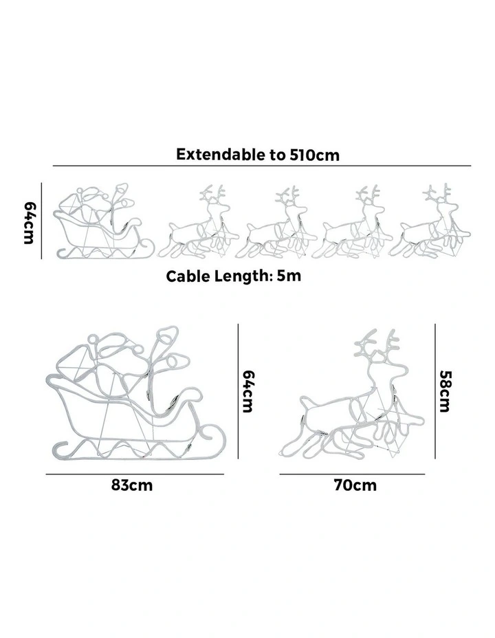 Tinseltown Christmas Light LED Motif Rope Lights Santa Riding 4 Reindeer Outdoor image 3