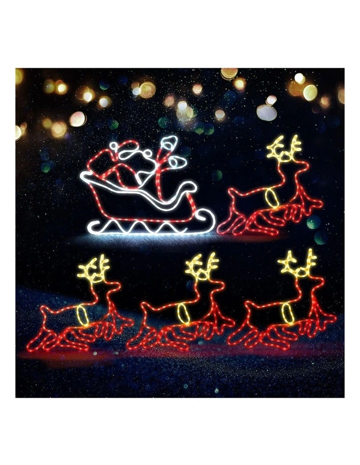 Tinseltown Christmas Light LED Motif Rope Lights Santa Riding 4 Reindeer Outdoor image 4