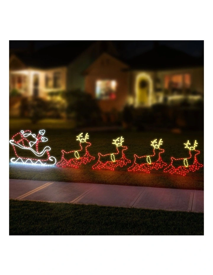 Tinseltown Christmas Light LED Motif Rope Lights Santa Riding 4 Reindeer Outdoor image 5