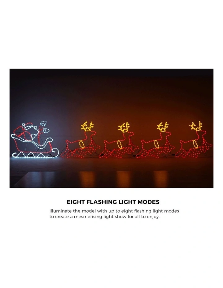 Tinseltown Christmas Light LED Motif Rope Lights Santa Riding 4 Reindeer Outdoor image 6