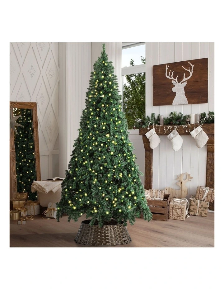 Tinseltown LED Christmas Tree 2.4M 8FT with Rattan Tree Skirt Warm Light Green image 2