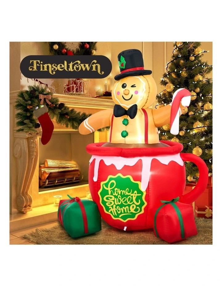 Tinseltown 1.8M Christmas Inflatable Gingerbread Man Xmas Decor LED Lights image 5