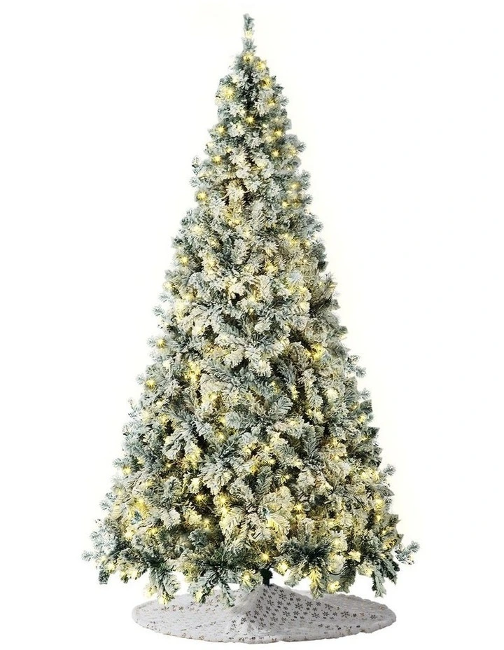 Tinseltown LED Christmas Tree 2.1M 7FT with Tree Skirt Light Snow-sprayed Green image 1