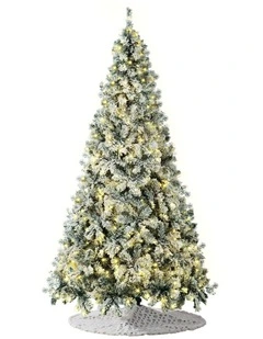 Tinseltown LED Christmas Tree 2.4M 8FT with Tree Skirt Light Snow-sprayed Green