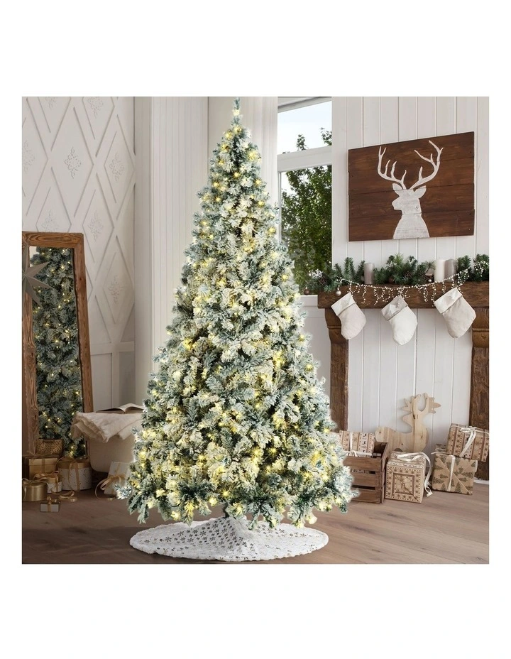 Tinseltown LED Christmas Tree 2.4M 8FT with Tree Skirt Light Snow-sprayed Green image 2