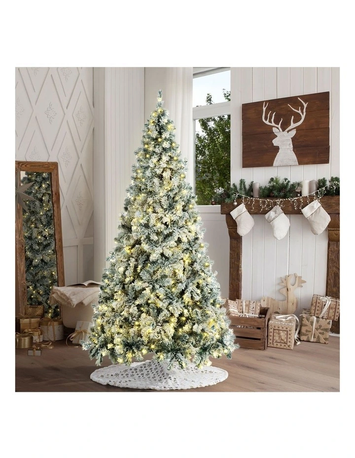 Tinseltown LED Christmas Tree 1.8M 6FT with Tree Skirt Light Snow-sprayed Green image 2