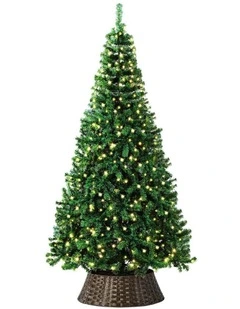 Tinseltown LED Christmas Tree 1.8M 6FT with Rattan Tree Skirt Warm Light Green