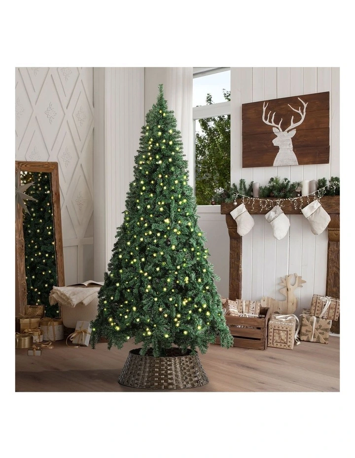 Tinseltown LED Christmas Tree 1.8M 6FT with Rattan Tree Skirt Warm Light Green image 2