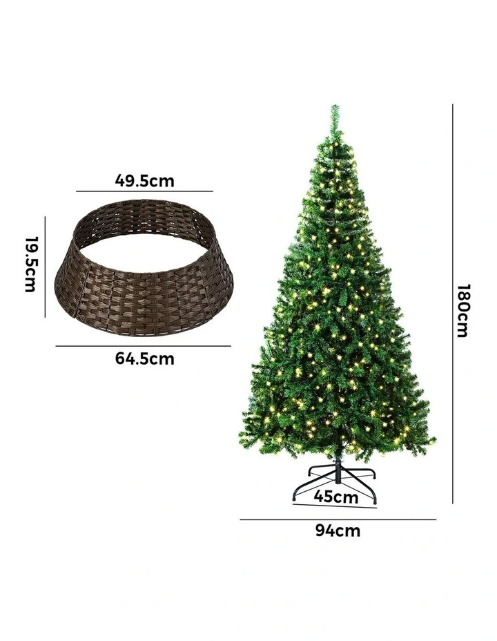 Tinseltown LED Christmas Tree 1.8M 6FT with Rattan Tree Skirt Warm Light Green image 3