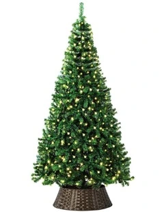 Tinseltown LED Christmas Tree 2.1M 7FT with Rattan Tree Skirt Warm Light Green