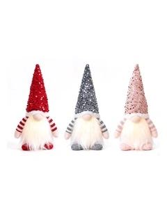 Jingle Jollys Christmas Gnomes Light Up Christmas Decorations Plush Goblin Set of 3 Warm White