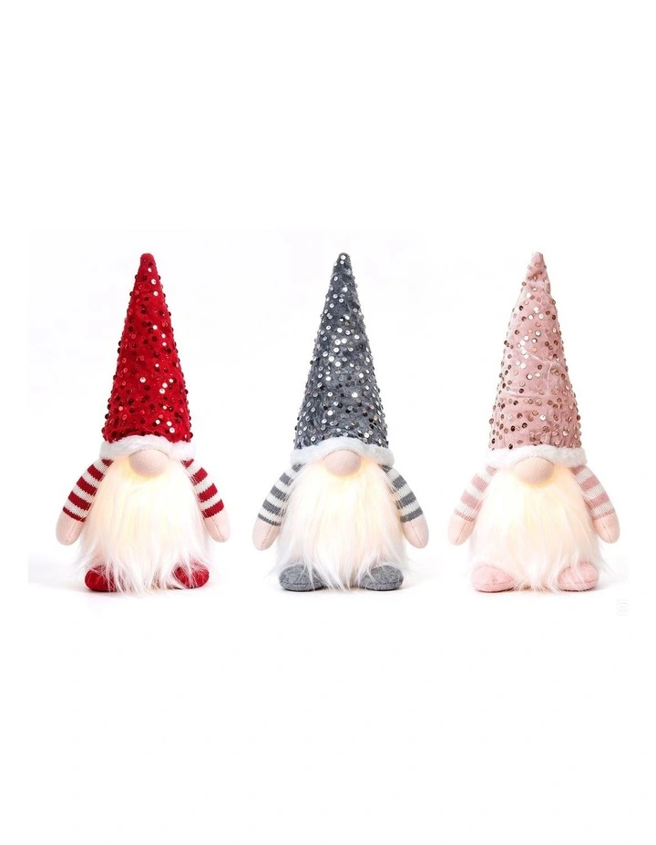 Jingle Jollys Christmas Gnomes Light Up Christmas Decorations Plush Goblin Set of 3 Warm White image 1
