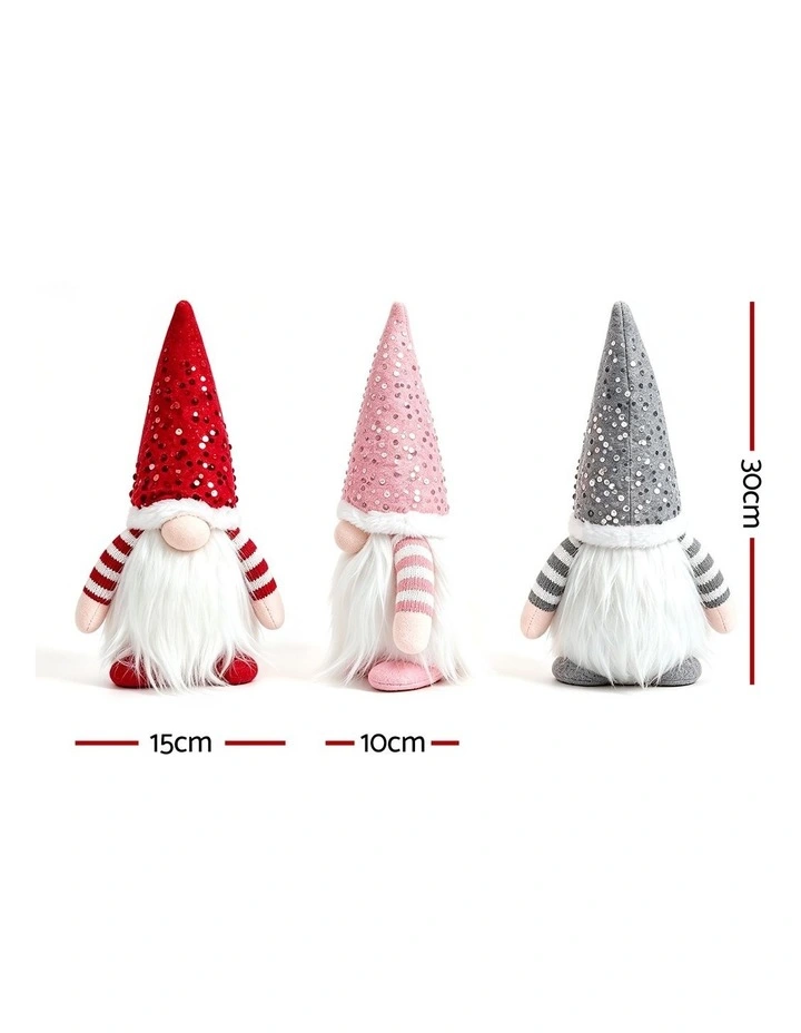 Jingle Jollys Christmas Gnomes Light Up Christmas Decorations Plush Goblin Set of 3 Warm White image 2