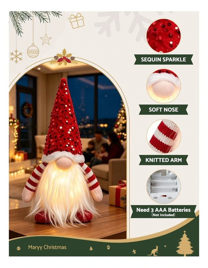 Jingle Jollys Christmas Gnomes Light Up Christmas Decorations Plush Goblin Set of 3 Warm White image 5