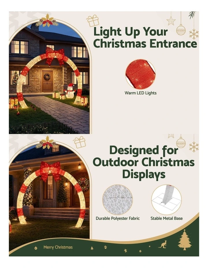 Jingle Jollys 2.5m Pre-Lit Christmas Arch Warm White LED Outdoor Garden Dcor image 4