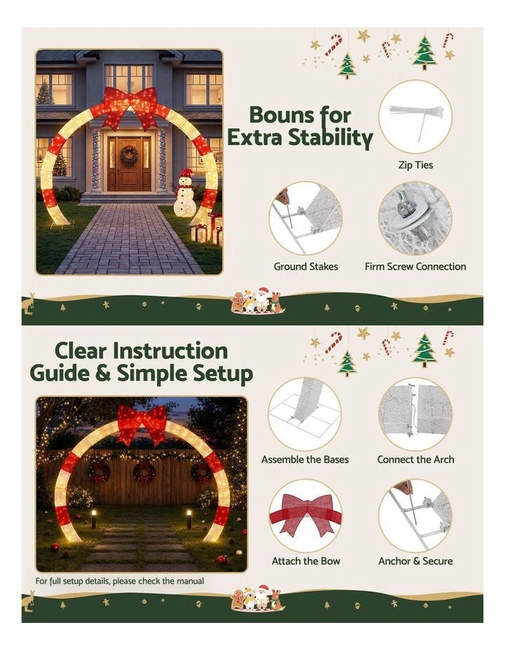 Jingle Jollys 2.5m Pre-Lit Christmas Arch Warm White LED Outdoor Garden Dcor image 5
