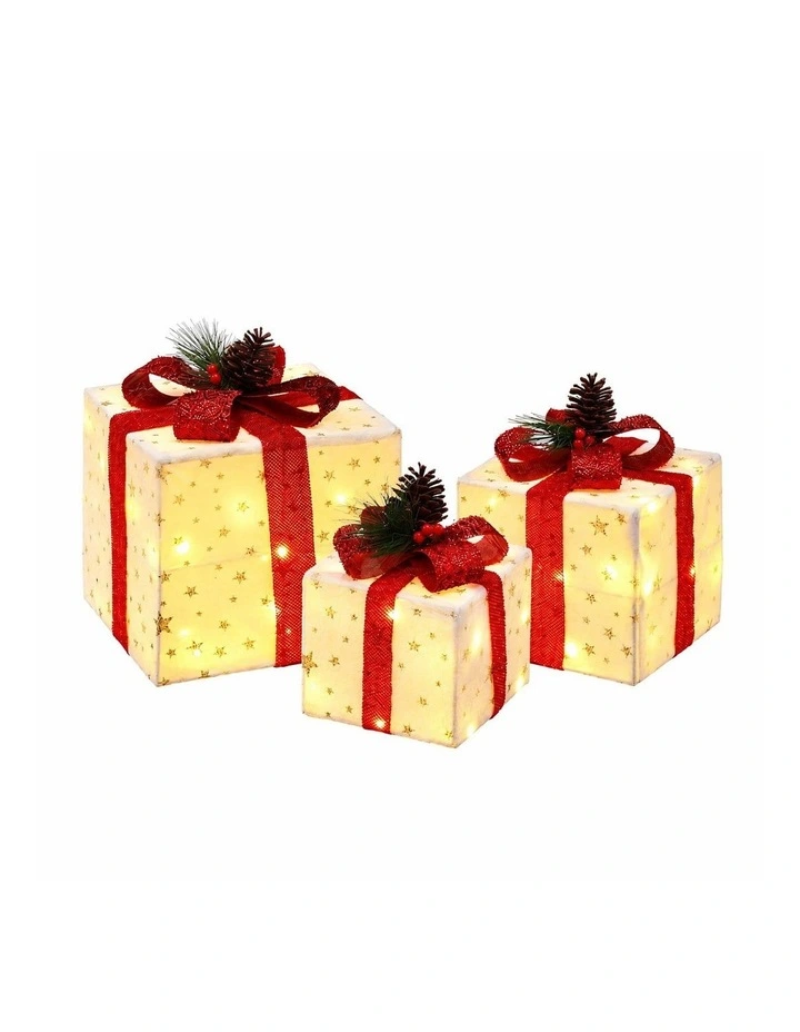 Jingle Jollys Christmas Decorations 3PC Lighted Gift Boxes Christmas Lights image 1