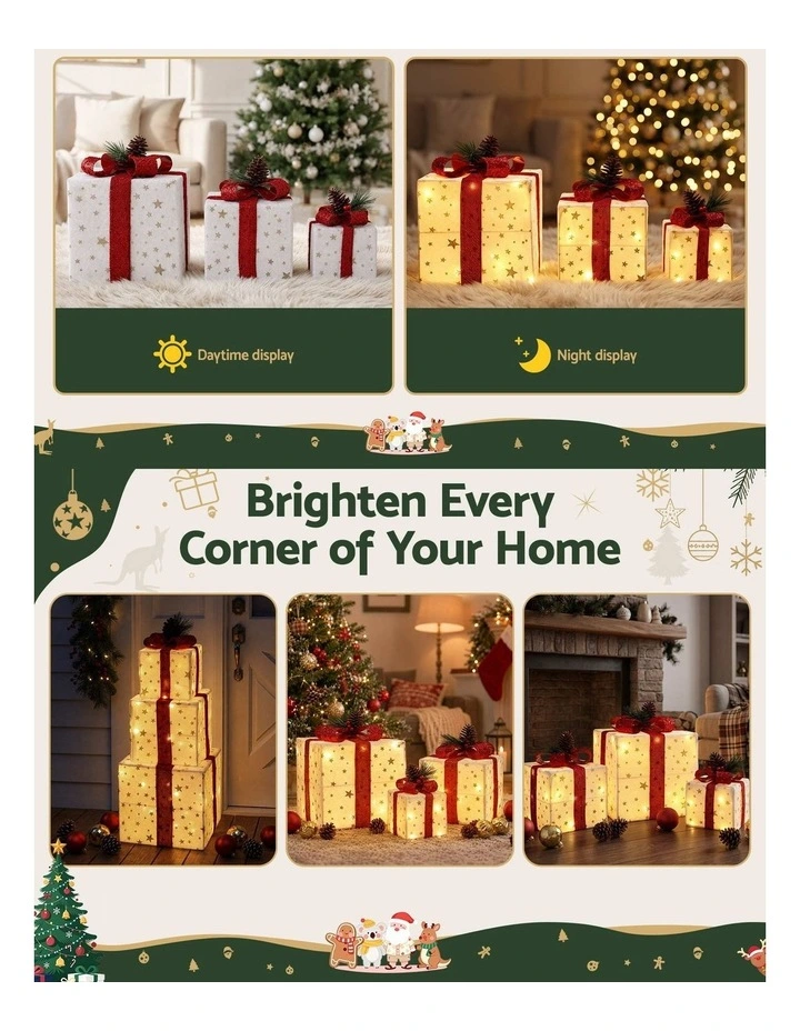 Jingle Jollys Christmas Decorations 3PC Lighted Gift Boxes Christmas Lights image 5