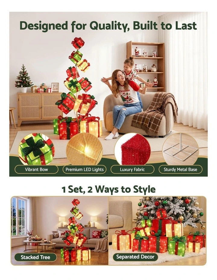 Jingle Jollys Christmas Decorations Lighted Gift Box Tower Christmas Lights Stackable 170cm image 4