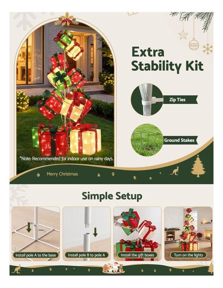 Jingle Jollys Christmas Decorations Lighted Gift Box Tower Christmas Lights Stackable 170cm image 5
