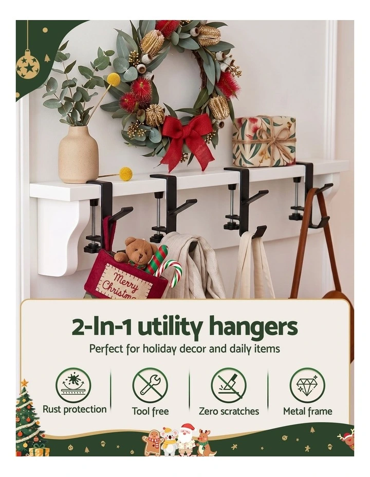 Jingle Jollys Christmas Garland Hangers X4 Stocking Hooks Wreath 2-In-1 No Drill image 5