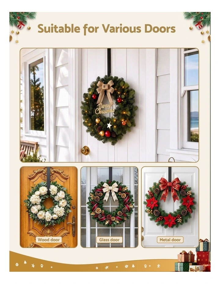 Jingle Jollys Christmas Wreath Hanger Metal Door Hook Height Adjustable image 4