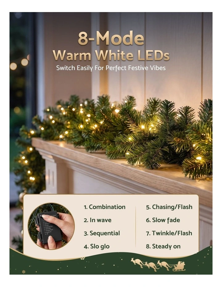 Jingle Jollys 2.7M Christmas Garland 8 Mode LED Lights Timing 200Tips Xmas Decor image 4