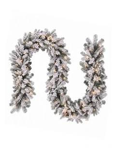 Jingle Jollys 1.8M Christmas Garland 8 Mode LED Snow Frosted Tips Auto Timing