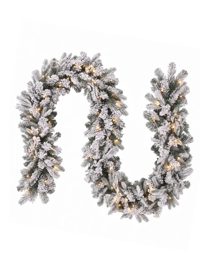 Jingle Jollys 1.8M Christmas Garland 8 Mode LED Snow Frosted Tips Auto Timing image 1