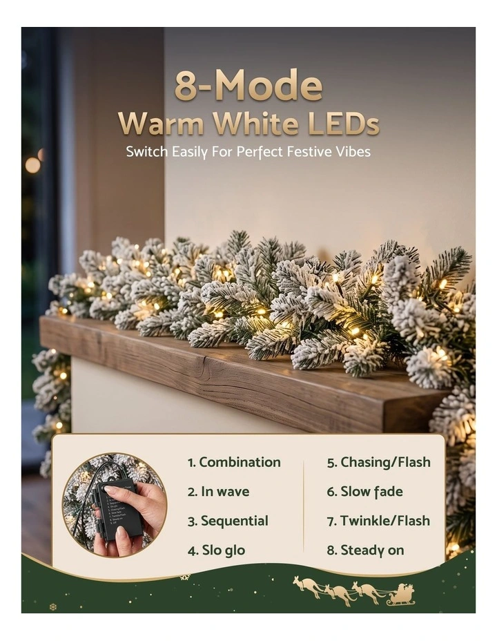 Jingle Jollys 1.8M Christmas Garland 8 Mode LED Snow Frosted Tips Auto Timing image 4