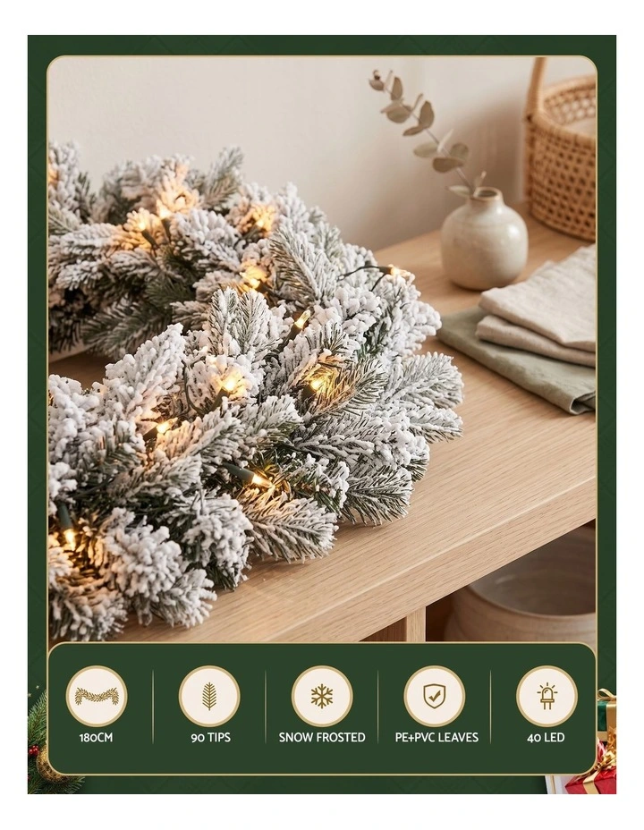 Jingle Jollys 1.8M Christmas Garland 8 Mode LED Snow Frosted Tips Auto Timing image 5